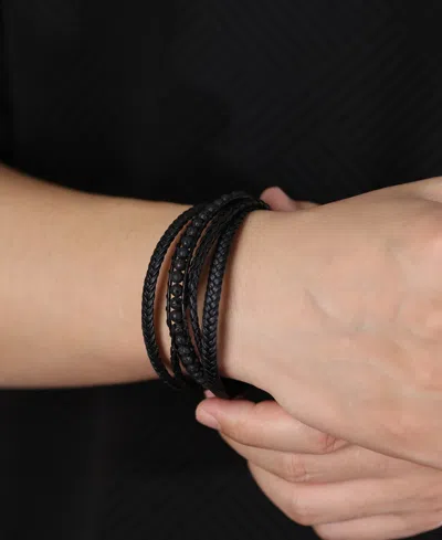 Rhona Sutton Black Multi Leather Beaded Stainless Steel Bracelet In Black