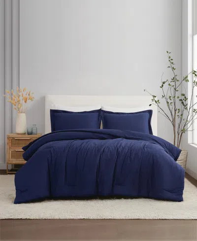Brooklyn Loom Brookyln Loom 100% Linen Cover 3-pc. Comforter Set, Full/queen In Navy