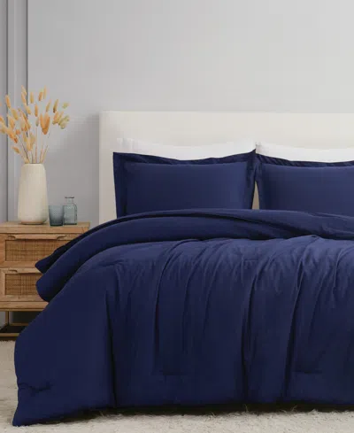 Brooklyn Loom Brookyln Loom 100% Linen Cover 3-pc. Comforter Set, Full/queen In Navy