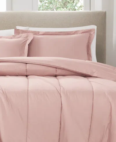 Brooklyn Loom Solid Cotton Percale 3-pc. Comforter Set, King In Blush