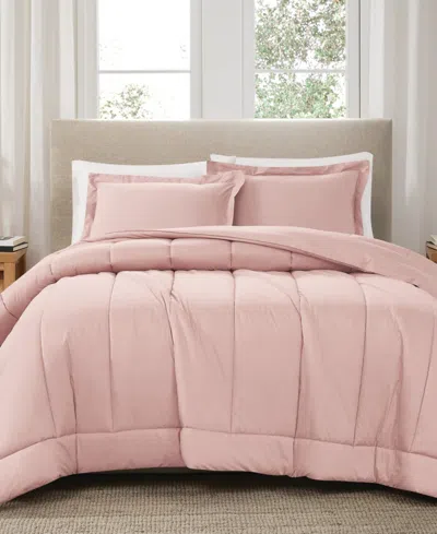 Brooklyn Loom Solid Cotton Percale 3-pc. Comforter Set, King In Blush