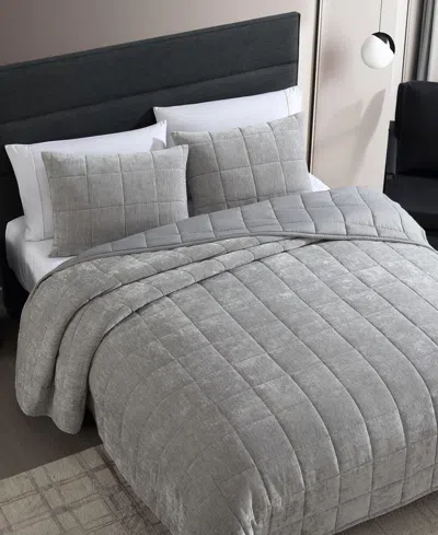 Vera Wang Chenille Box Solid Quilt Sets In Silver Grey