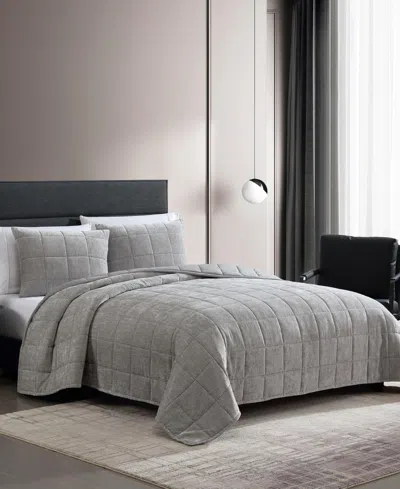 Vera Wang Chenille Box Solid Quilt Sets In Silver Grey