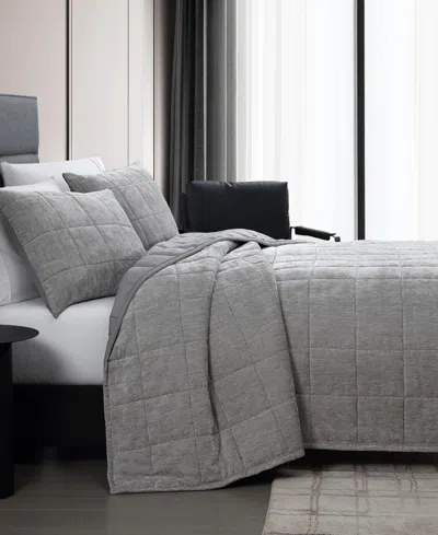 Vera Wang Chenille Box Solid Quilt Sets In Silver Grey