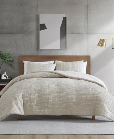 Kenneth Cole New York Serenity Wavy Lines Embossed 3-pc. Comforter Set, King In Light Beige