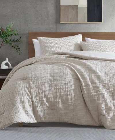 Kenneth Cole New York Serenity Wavy Lines Embossed 3-pc. Comforter Set, King In Light Beige