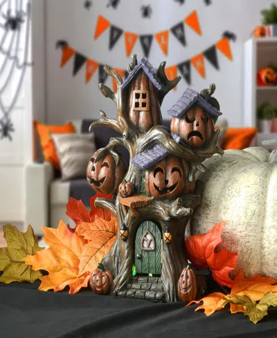 National Tree Company 12" Tree Of Jack O' Lanterns Decoration, Led Lights, Halloween Collection In Orange