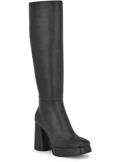 Nine West Vadda 3 Womens Faux Leather Platform Knee-high Boots In Black