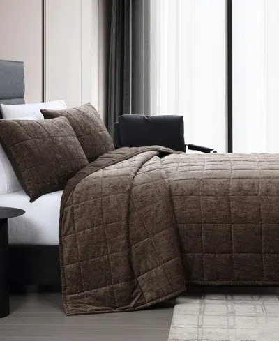 Vera Wang Chenille Box Solid 3-pc. Quilt Set, Queen In Chocolate Brown