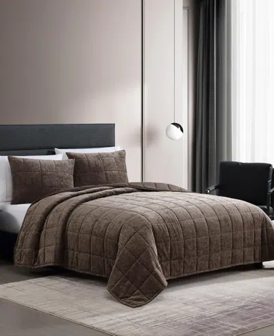 Vera Wang Chenille Box Solid 3-pc. Quilt Set, Queen In Chocolate Brown
