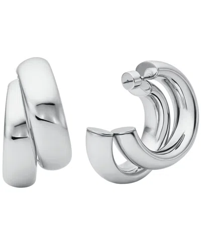 Michael Kors Platinum-plated Brass Double Hoop Earrings In Silver