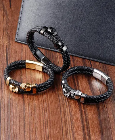 Rhona Sutton Reaper Leather Stainless Steel Bracelet In Silver