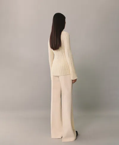 Mango Straight Linen Blend Suit Trousers Vanilla In Ecru