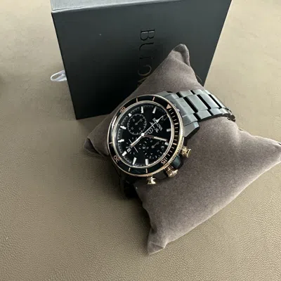 Pre-owned Bulova Men's Marine Star/two-tone Rose Gold Black Dial 98b302 Quartz Chronograph