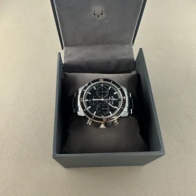 Pre-owned Bulova Men's Marine Star/two-tone Rose Gold Black Dial 98b302 Quartz Chronograph