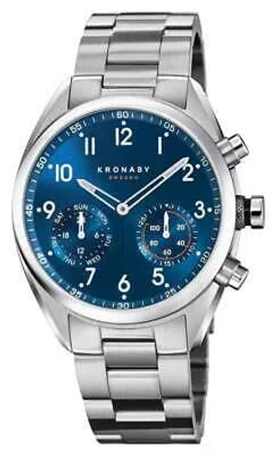 Pre-owned Kronaby Apex Hybrid Smartwatch (43mm) Blue Dial / 3-link Stainless Steel