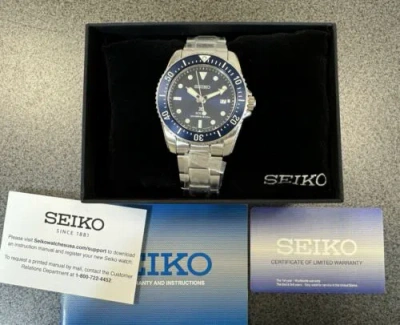 Pre-owned Seiko Men's Prospex Solar Blue Steel Bracelet Divers Watch Sne585 , 38.5mm Size