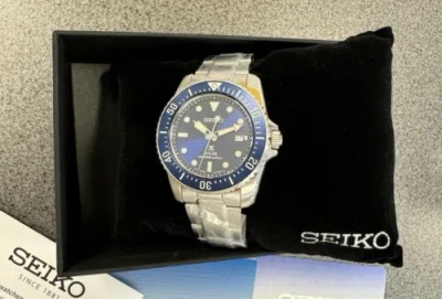 Pre-owned Seiko Men's Prospex Solar Blue Steel Bracelet Divers Watch Sne585 , 38.5mm Size