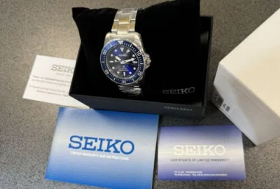 Pre-owned Seiko Men's Prospex Solar Blue Steel Bracelet Divers Watch Sne585 , 38.5mm Size