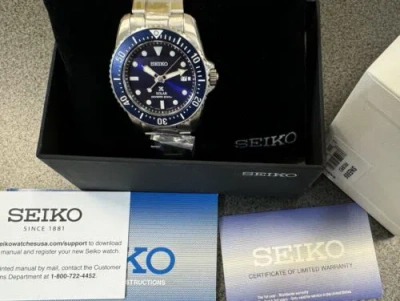Pre-owned Seiko Men's Prospex Solar Blue Steel Bracelet Divers Watch Sne585 , 38.5mm Size