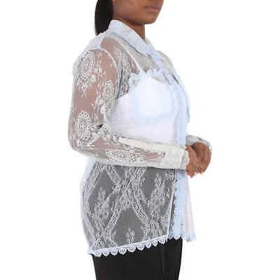 Pre-owned Burberry Ladies Pale Blue Long-sleeve Lace Shirt