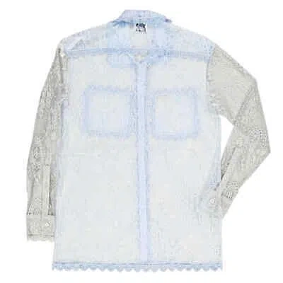 Pre-owned Burberry Ladies Pale Blue Long-sleeve Lace Shirt