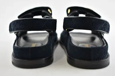 Pre-owned Chanel 21a Blue Velvet Denim Cc Logo Mule Slide Strap Flat Teva Dad Sandal 41