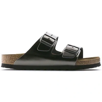 Pre-owned Birkenstock Women's Arizona Soft Footbed Metallic Anthracite Leather (regular Wi