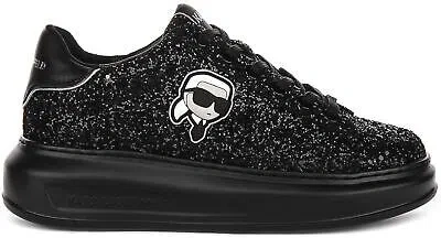 Pre-owned Karl Lagerfeld Kapri Nft Lace Glitter Platform Womens Sneakers Black Us 5 - 11
