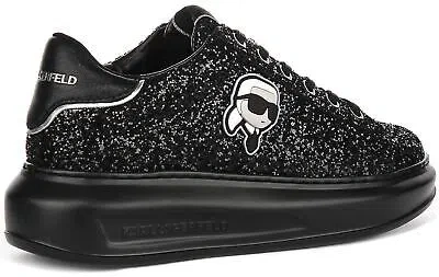 Pre-owned Karl Lagerfeld Kapri Nft Lace Glitter Platform Womens Sneakers Black Us 5 - 11