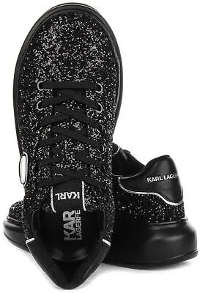 Pre-owned Karl Lagerfeld Kapri Nft Lace Glitter Platform Womens Sneakers Black Us 5 - 11