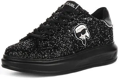 Pre-owned Karl Lagerfeld Kapri Nft Lace Glitter Platform Womens Sneakers Black Us 5 - 11