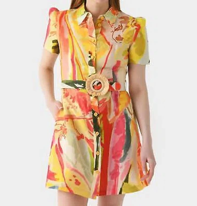 Pre-owned Leo Lin Bronte Mini Dress In Rainforest Print - Size 2/au6 In Yellow