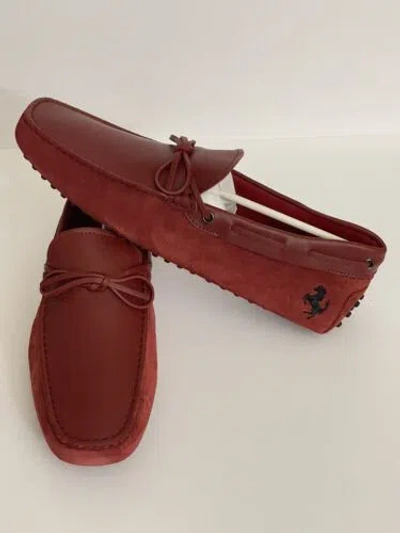 Pre-owned Tod's For Ferrari Gommini Red Suede Driving Shoes Loafers Size 10.5 Us