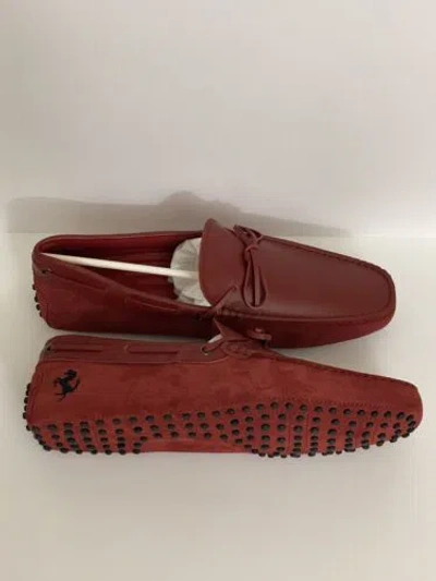 Pre-owned Tod's For Ferrari Gommini Red Suede Driving Shoes Loafers Size 10.5 Us