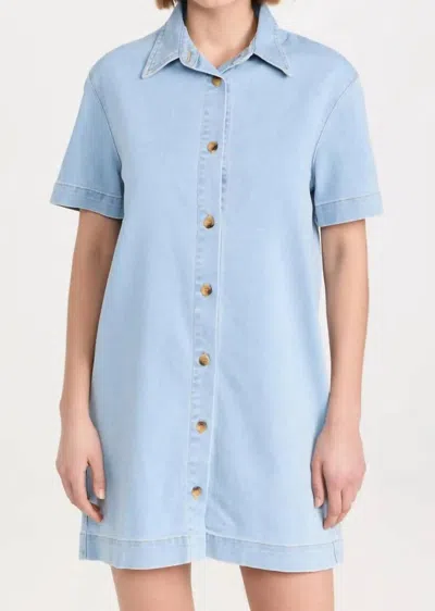 Pre-owned Enza Costa Soft Denim Shirt Dess In Washed Blue