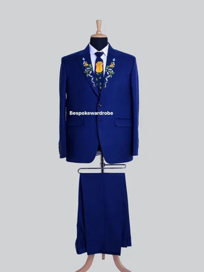 Pre-owned Western Customized Country  Royal Blue Suit For Men