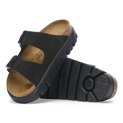 Pre-owned Papillio By Birkenstock Women's Arizona Chunky Black Suede (narrow Width) - 1028