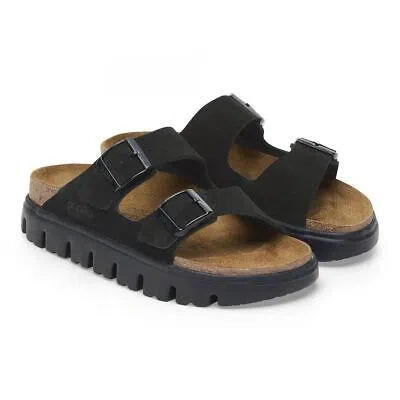 Pre-owned Papillio By Birkenstock Women's Arizona Chunky Black Suede (narrow Width) - 1028