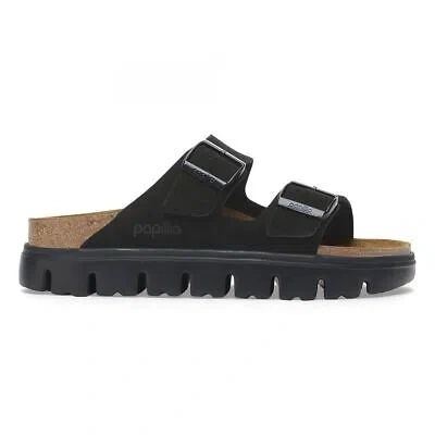 Pre-owned Papillio By Birkenstock Women's Arizona Chunky Black Suede (narrow Width) - 1028