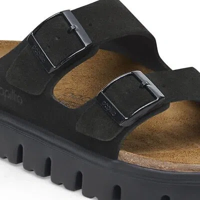 Pre-owned Papillio By Birkenstock Women's Arizona Chunky Black Suede (narrow Width) - 1028