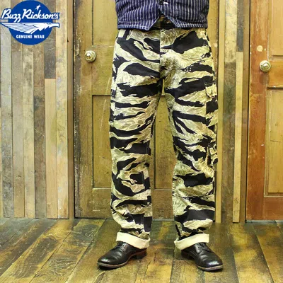 Pre-owned Buzz Rickson's Br41903 Gold Tiger Stripe Trousers Black L From Japan