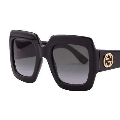 Pre-owned Gucci Women Oversized Square Sunglasses Black & Gold Gg0053sn-001 Gray 54mm Lens