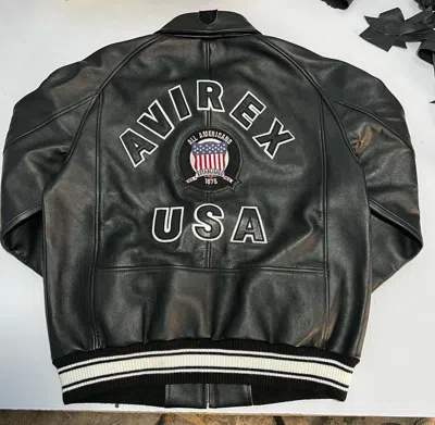 Pre-owned Avirex Mens  Black Leather Jacket Bomber Jacket Black Usa Coat All Sizes