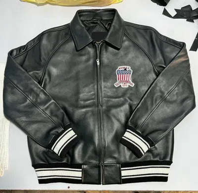 Pre-owned Avirex Mens  Black Leather Jacket Bomber Jacket Black Usa Coat All Sizes