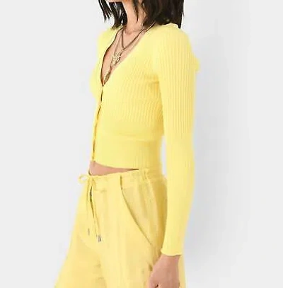 Pre-owned Simkhai Jonathan  Ailany Shrunken Cardigan In Sulfur - Size L In Yellow