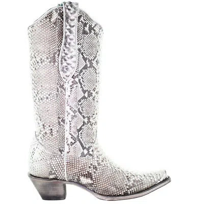 Pre-owned Corral Boots A3798 Snakeskin Snip Toe Cowboy Womens Grey, White Casual Boots A3