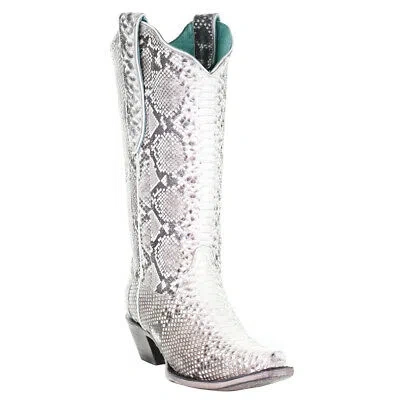 Pre-owned Corral Boots A3798 Snakeskin Snip Toe Cowboy Womens Grey, White Casual Boots A3