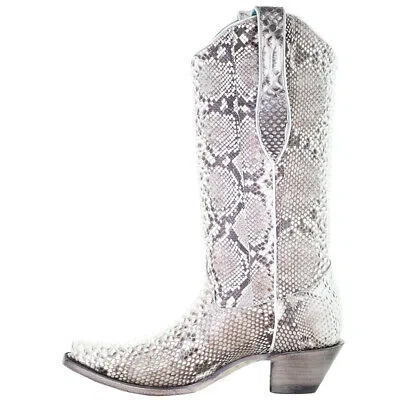 Pre-owned Corral Boots A3798 Snakeskin Snip Toe Cowboy Womens Grey, White Casual Boots A3