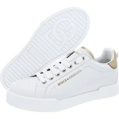 Pre-owned Dolce & Gabbana Womens Leather Casual And Fashion Sneakers Shoes Bhfo 3956 In White/gold